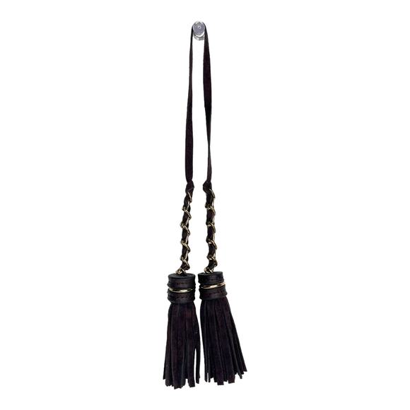 Double Brown Suede Leather & Gold Chain TASSELS for Handbag Purse Luggage FOB - Picture 3 of 5